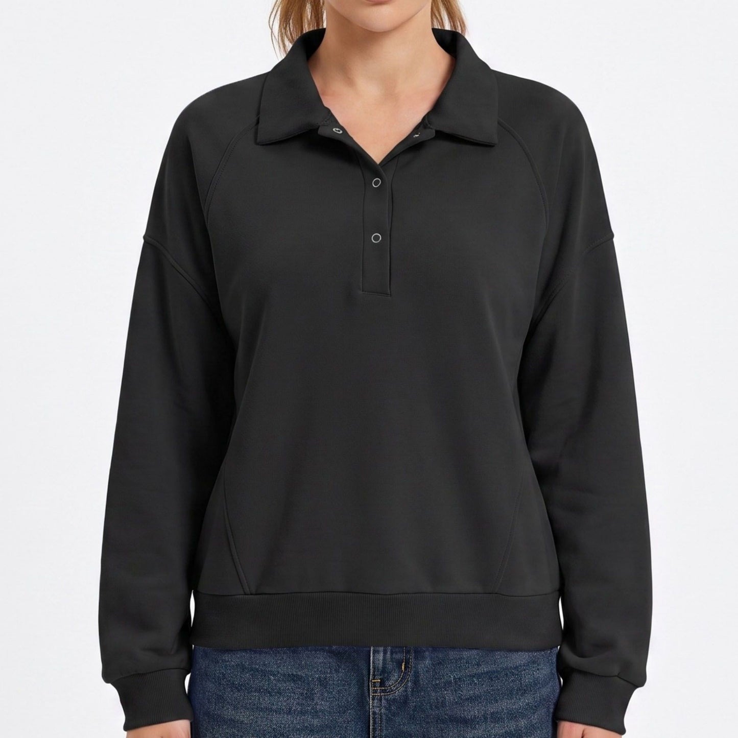 Long Sleeve Polo Sweatshirt with Snap Button Placket