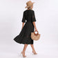 V-Neck Lace Trim Bell Sleeve Midi Dress