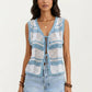 Sleeveless Striped Crochet Knit Vest with Tie Front and Open Stitch Design