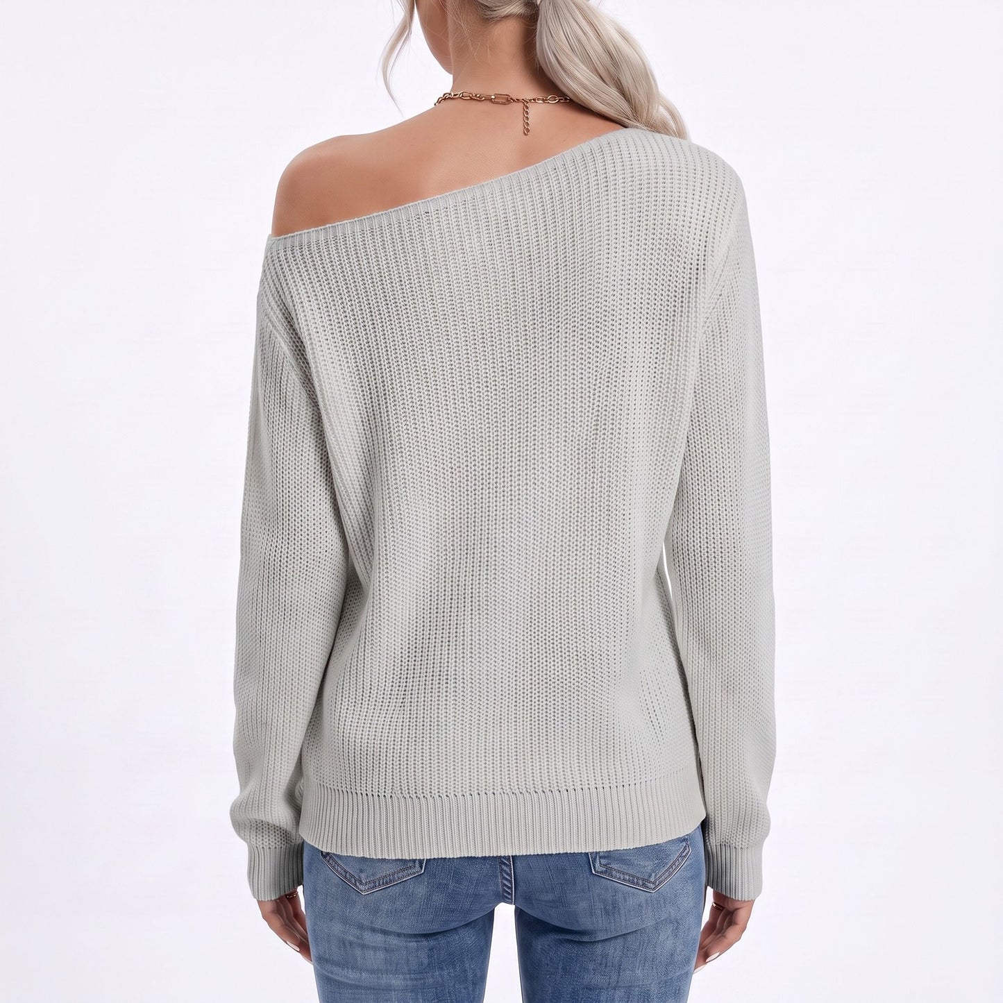 Oversized Off Shoulder Long Sleeve Knit Pullover Sweater