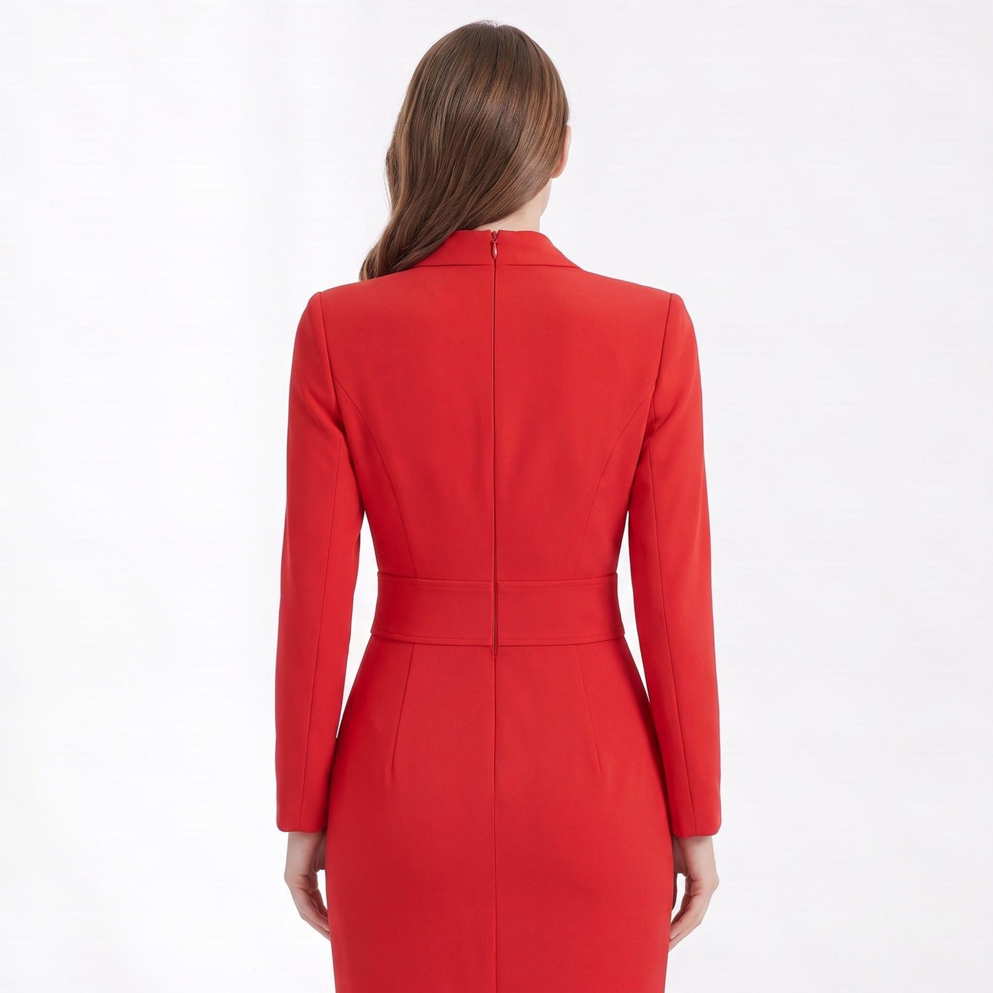 Long Sleeve Blazer Dress with Shawl Collar and Buttoned Waist