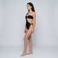 One Shoulder Cutout One Piece Swimsuit with Ruched Bandeau Bust Metal Ring Detail and High Cut Leg