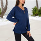 Waffle Knit Button-Accent Long Sleeve Top with V-Neck