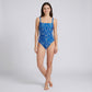 Printed Square Neck One Piece Swimsuit with Wide Straps Ruched Side Detail High Cut Leg and Smooth Stretch Fit