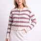 Striped Crewneck Button-Front Cardigan Sweater