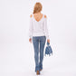 Cold Shoulder V Neck Cable Knit Long Sleeve Sweater