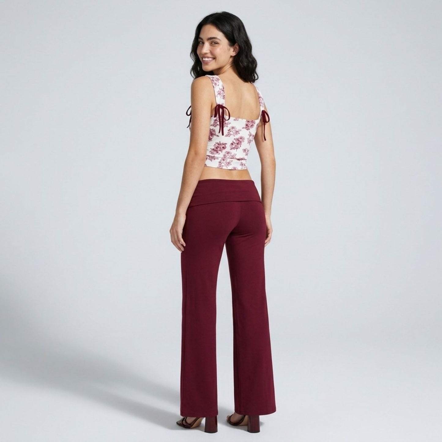 Foldover Waistband Full-Length Wide-Leg Trousers