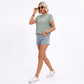 Short Sleeve Sweater Top Scallop Trim Crew Neck Knit Blouse