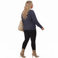Plus Size Contrast Collar V-Neck Ribbed Sweater