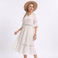 V-Neck Lace Trim Bell Sleeve Midi Dress