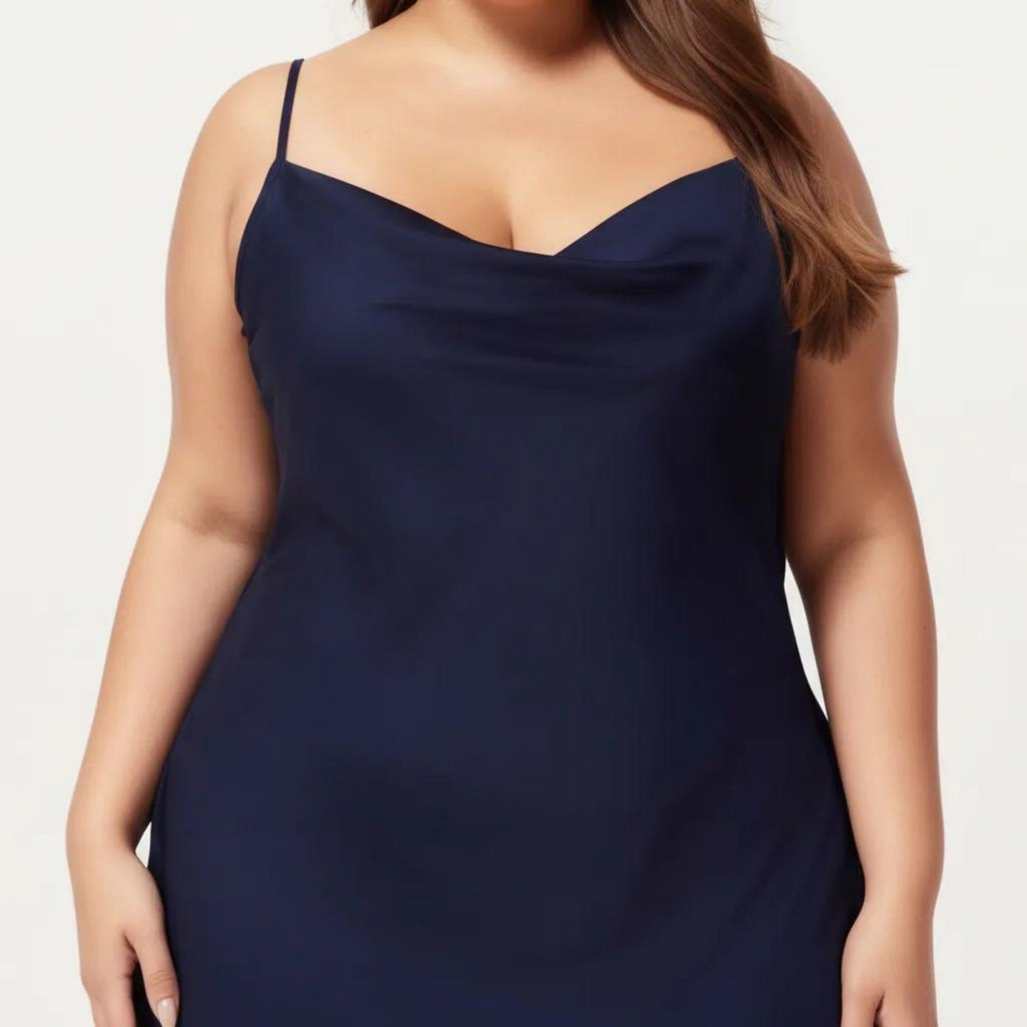 Plus Size Satin Slip Nightgown with Adjustable Spaghetti Straps Midi Length Relaxed Fit Sleepwear Dress