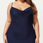 Plus Size Satin Slip Nightgown with Adjustable Spaghetti Straps Midi Length Relaxed Fit Sleepwear Dress
