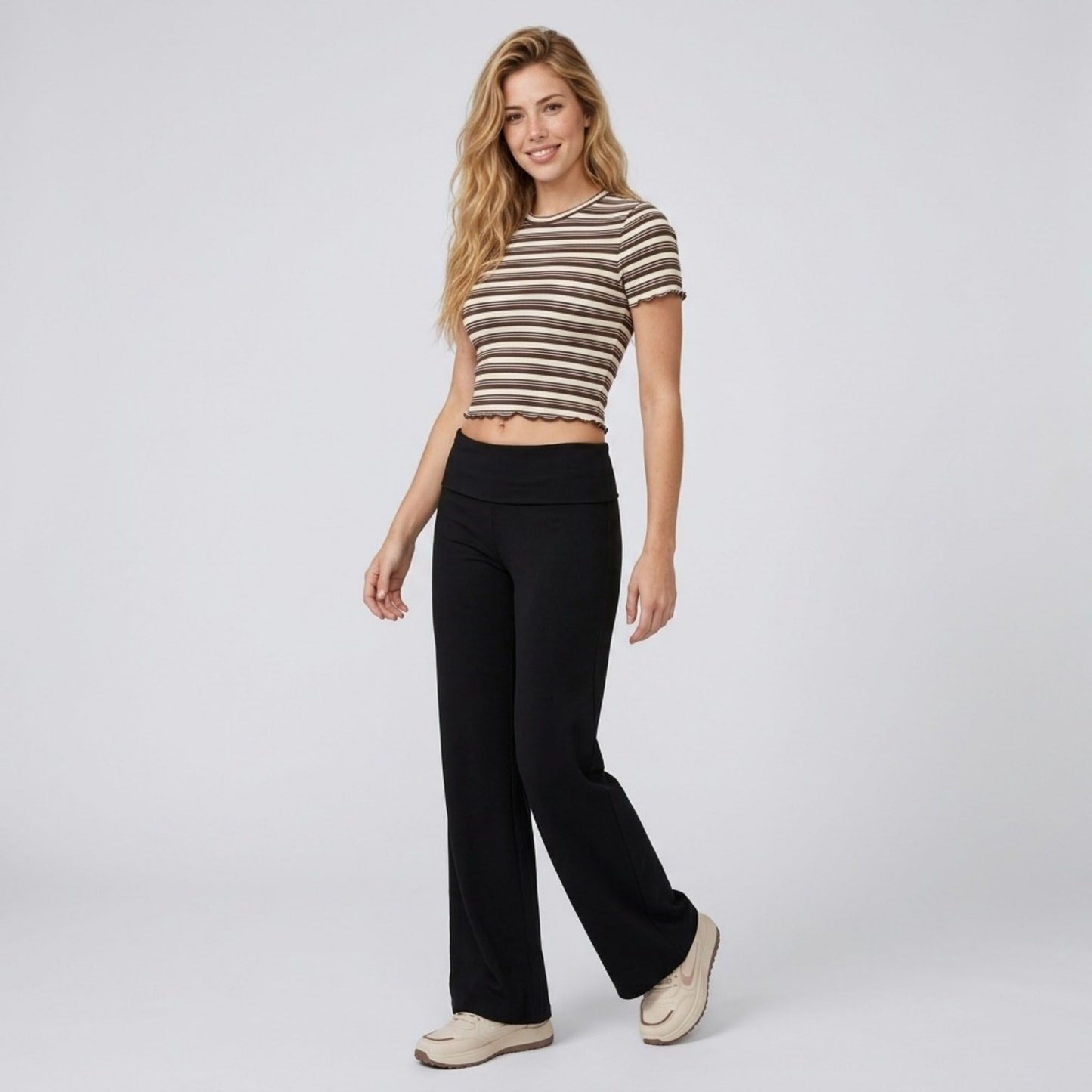 Foldover Waistband Wide-Leg Lounge Trousers