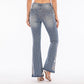 Striped Flare Jeans Floral Embroidered Denim Pants