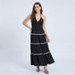 Halter Neck Tiered Maxi Dress with Contrast Trim