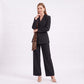 Long Sleeve Blazer and Pants Two Piece Set with Draped Scarf Detail