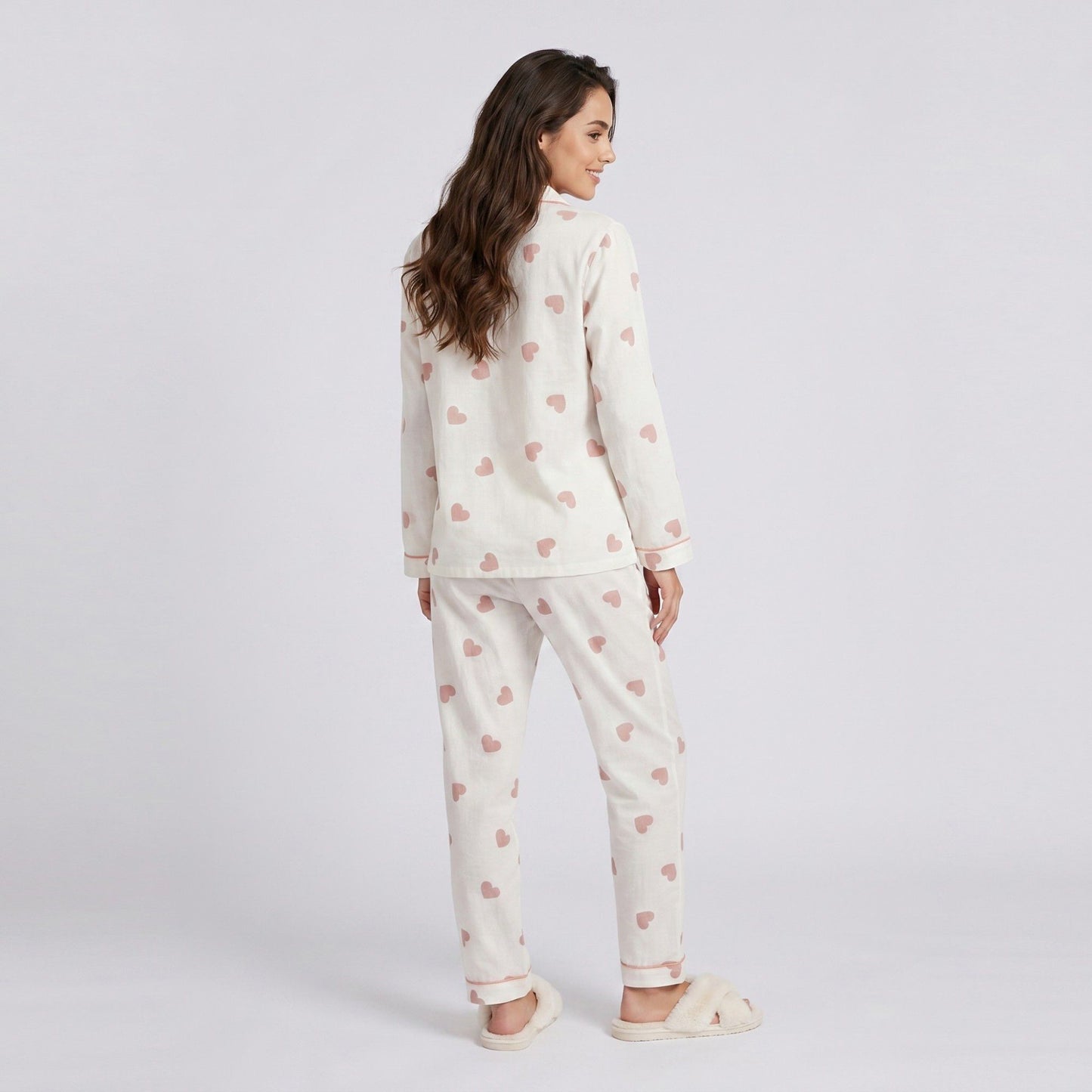 2-Piece Set Heart Print Button Front Pajama Top and Straight Leg Lounge Pants