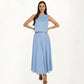 Sleeveless Striped Two Piece Set Crop Top and Midi Skirt with Back Button Detail Flowy High Waist Set