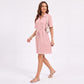 Waffle Knit Collared V-Neck Drawstring Short Dress