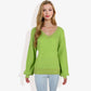 V-Neck Long Sleeve Sweater with Ribbed Cuffs