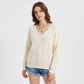 Lace Trim V Neck Long Sleeve Knit Pullover Sweater