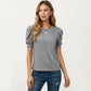 Short Sleeve Puff Sleeve Knit Top with Crew Neck and Soft Textured Fabric
