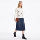 Bow Applique Crewneck Long Sleeve Sweater with Lace Trim