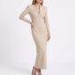 Long Sleeve Maxi Dress with Deep V Neck and Back Slit