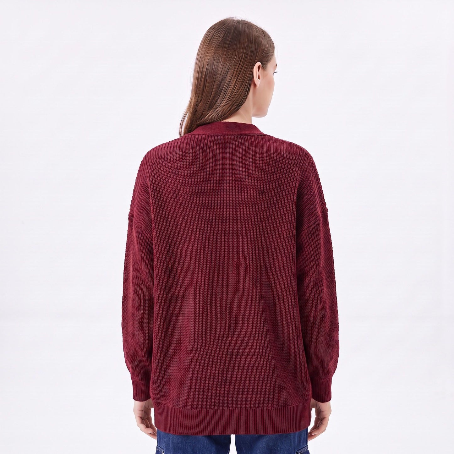 Textured V-Neck Button-Front Cardigan Sweater