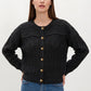 Wavy Pointelle Button-Front Long Sleeve Knit Cardigan