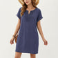 Short Sleeve Shift Dress with Split V Neck Embroidered Detail Relaxed Fit Casual Tunic Dress