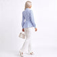 Striped Long Sleeve Button Down Peplum Shirt with Collared Neckline