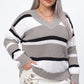 Plus Size Colorblock Striped V Neck Sweater