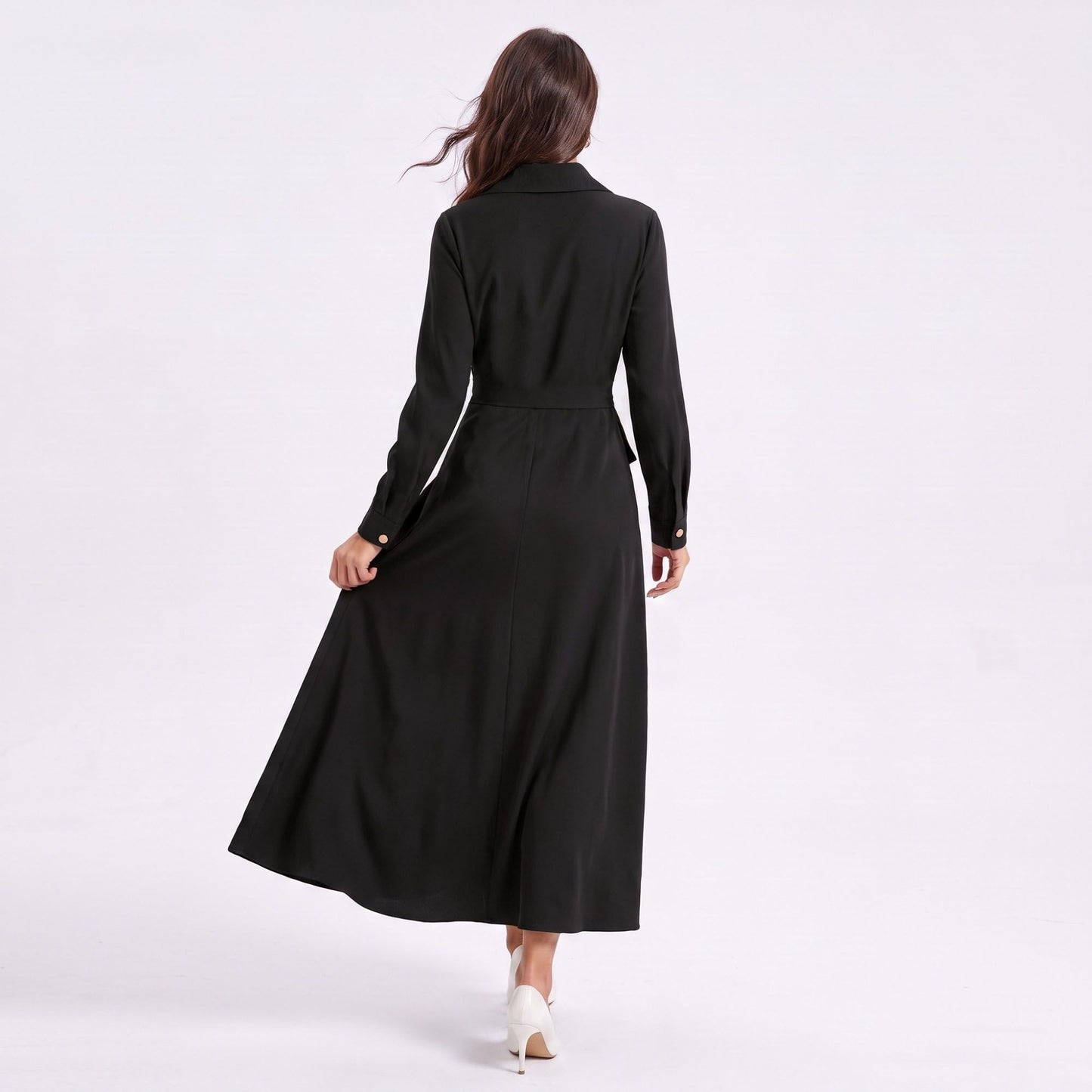 Long Sleeve Belted Trench Coat with Notched Lapels and Button Front