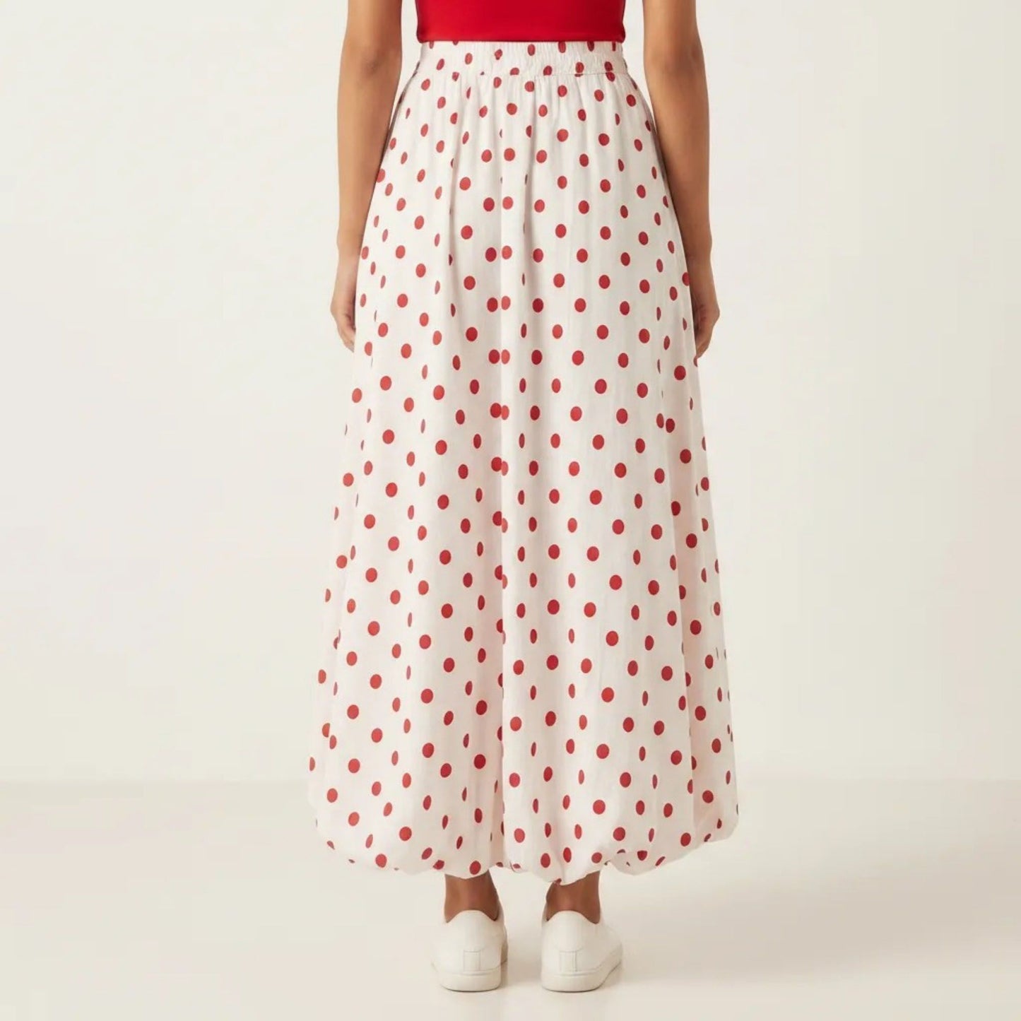 Polka Dot Maxi Skirt Elastic Waist Flowy A Line Long Casual Lightweight Skirt