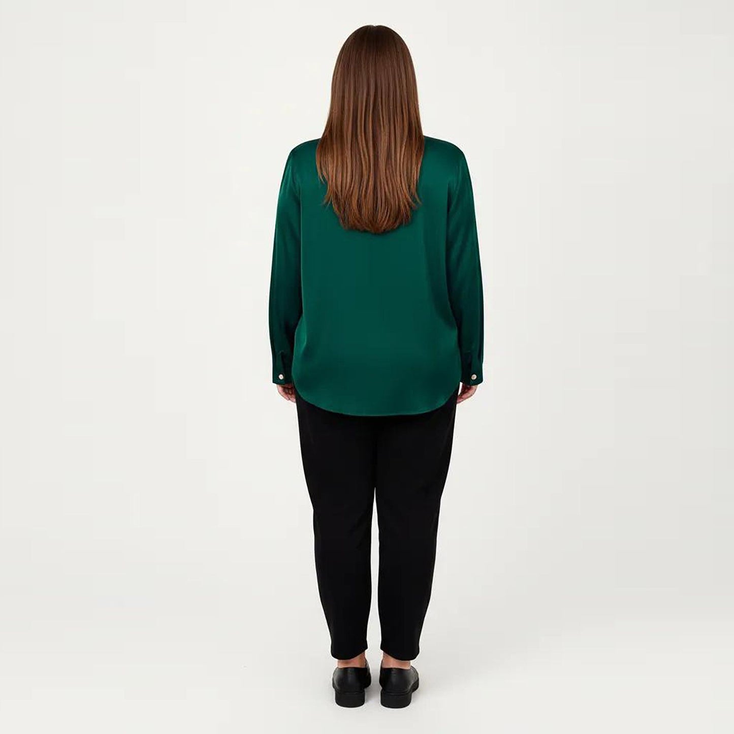 Plus Size Long Sleeve Blouse with Tie Neck Detail Relaxed Fit Silky Smooth Fabric