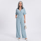 Surplice Jumpsuit Short Sleeve Wide Leg Tie Waist One Piece