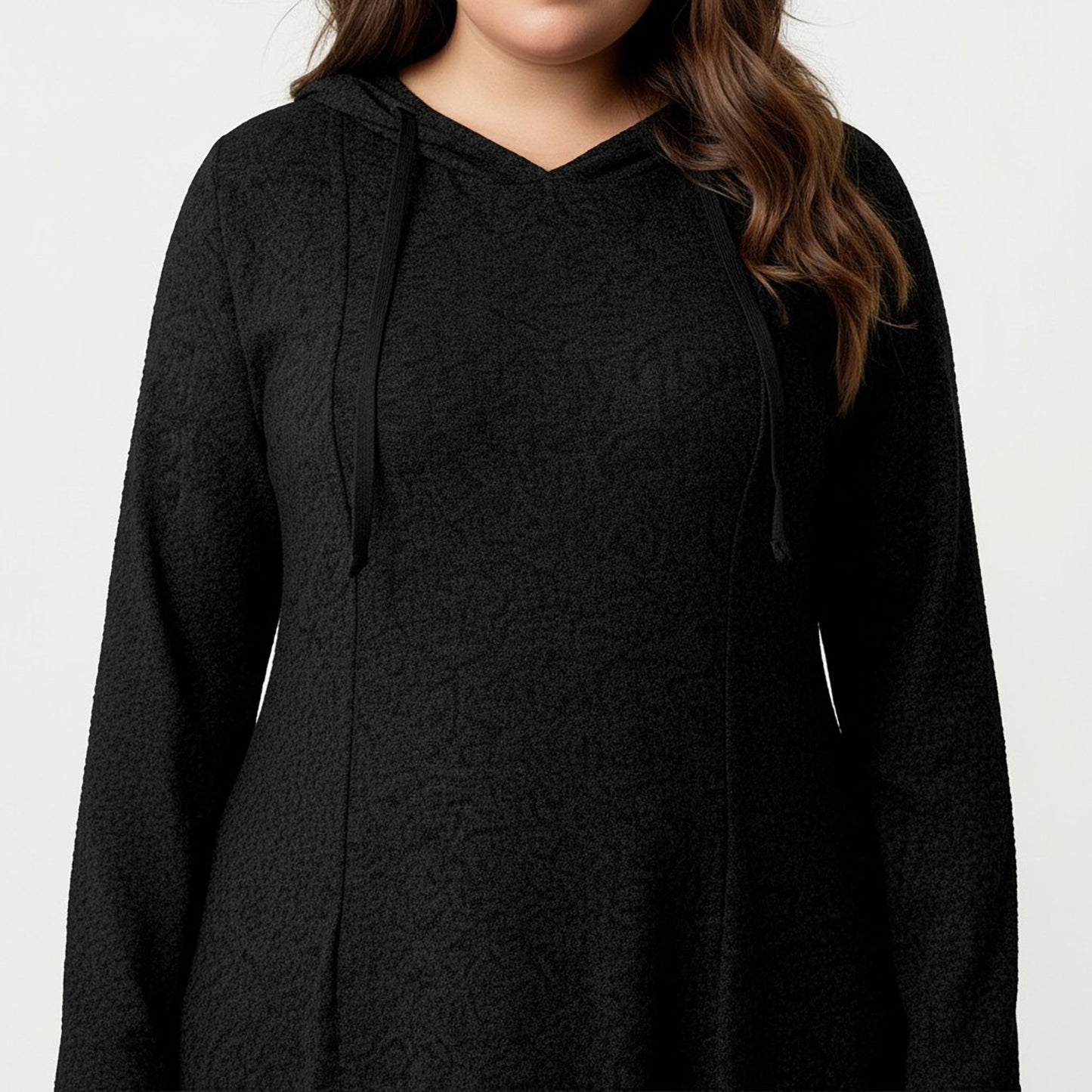 Plus Size Long Sleeve Hooded Maxi Dress with Relaxed Fit Silhouette and Soft Flowy Hem