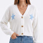 Starfish Applique Button Front V Neck Knit Cardigan Sweater