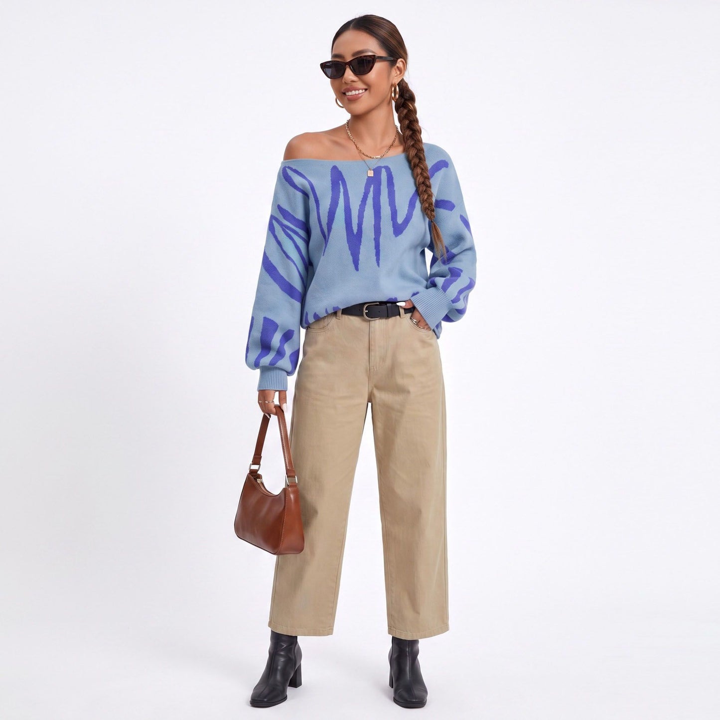 Abstract Graphic Print Long Sleeve Knit Sweater