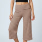 Foldover Waistband Striped Cropped Wide-Leg Trousers