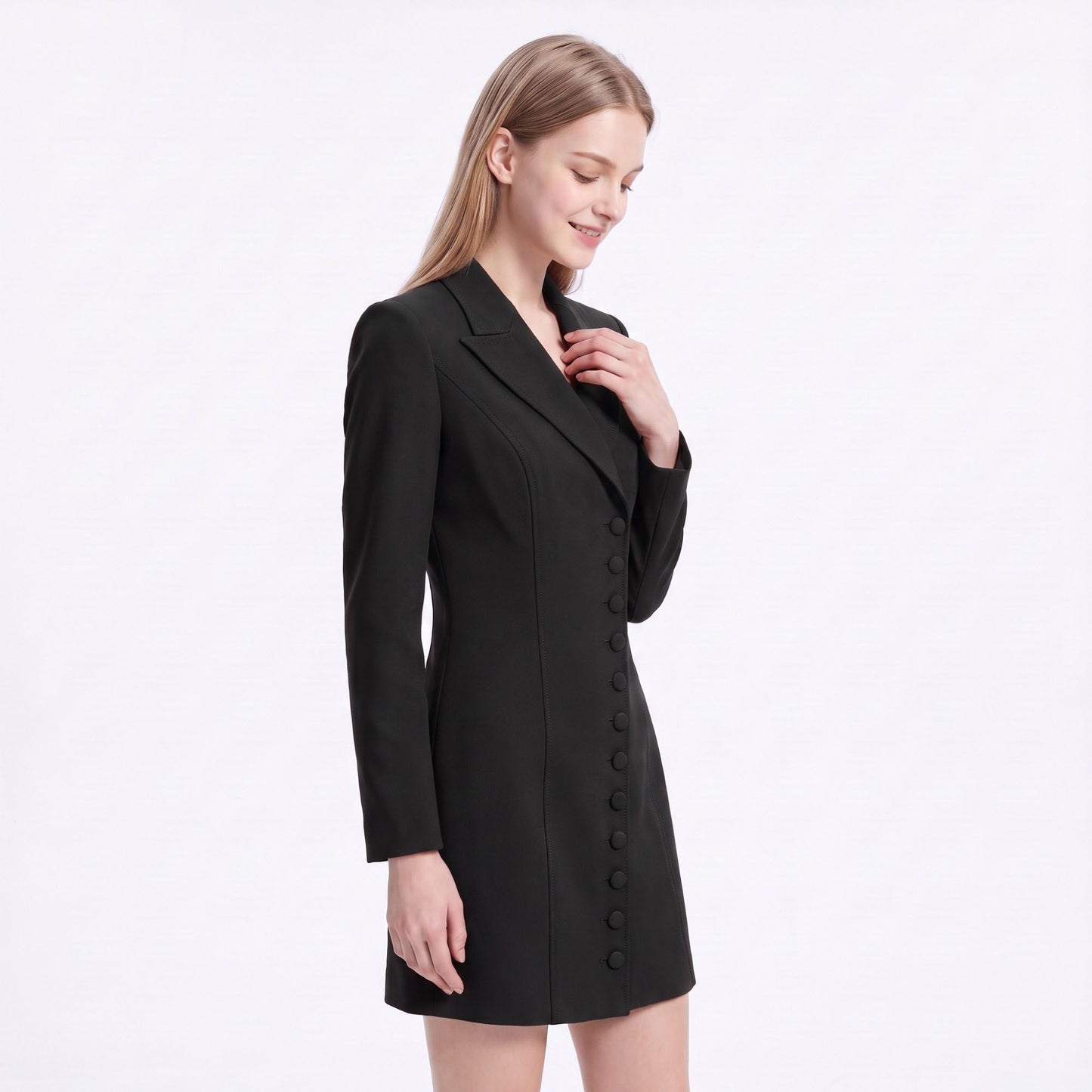 Long Sleeve Button Front Blazer Dress with Notched Collar