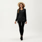 Long Sleeve V-Neck Top with Side Drawstring Ruched Hem