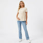 Short Sleeve Rib Knit Peplum Maternity Top with Round Neck