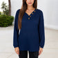 Waffle Knit Button-Accent Long Sleeve Top with V-Neck