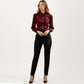 Long Sleeve Blouse with Lace Trim Front and Puff Sleeve Cuffs
