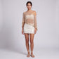 Open Knit Crochet Poncho Capelet with Metallic Disc Trim, Boat Neck and Draped Three Quarter Sleeves 35*11In