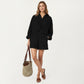 2-Piece Pajama Set Button Down Pajama Shirt and Shorts Long Sleeve Textured Stripe Printed