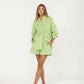 2-Piece Pajama Set Button Down Pajama Shirt and Shorts Long Sleeve Textured Stripe Printed