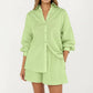 2-Piece Pajama Set Button Down Pajama Shirt and Shorts Long Sleeve Textured Stripe Printed